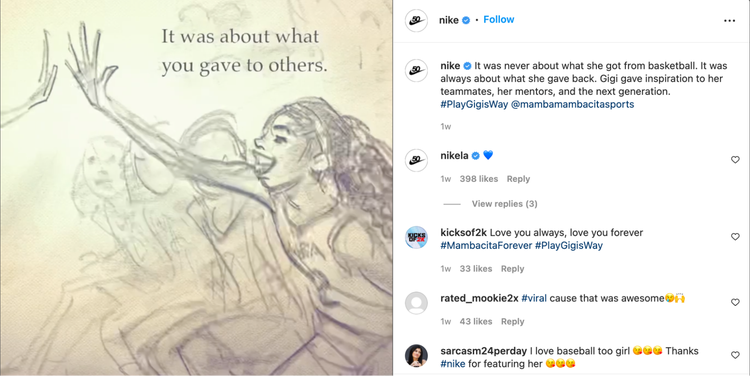 Nike post with inspirational artwork and Gigi Gigas tribute