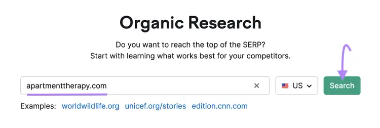 "apartmenttherapy.com" entered into the Organic Rankings search bar