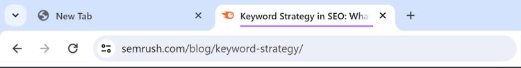 Title tag of a Semrush article in the tab area of Google Chrome.