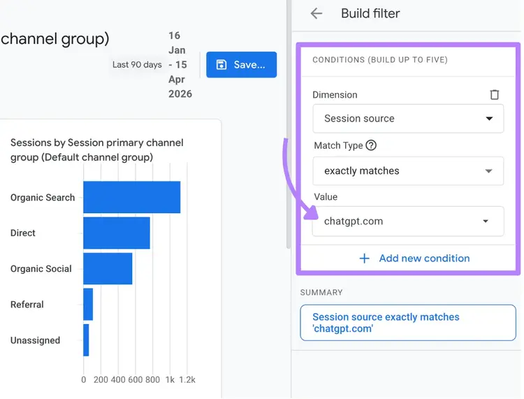 adding a filter for chatgpt as a traffic source