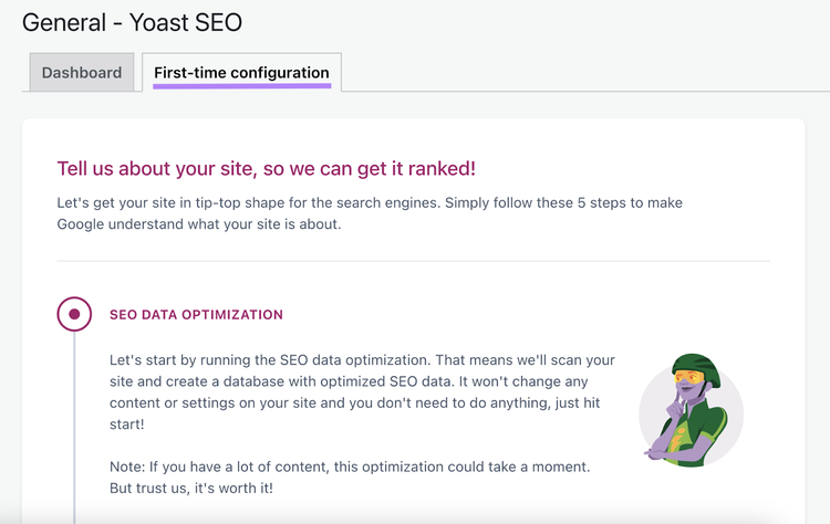 First-time configuration tab highlighted