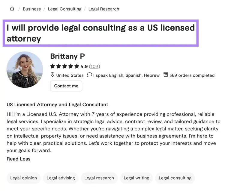 A gig title clearly stating what the provider is offering on Fiverr.