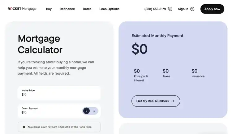 Rocket Mortgage loan calculator.