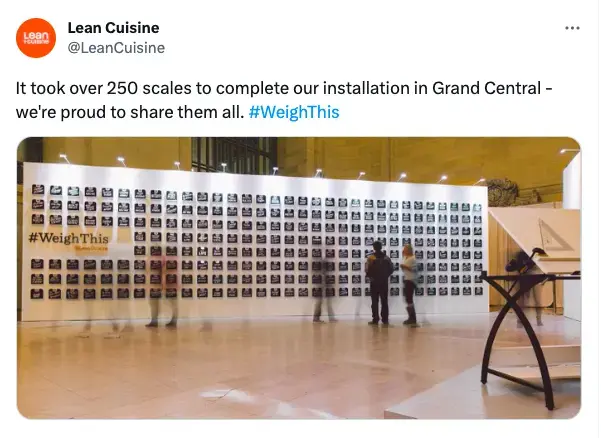 Lean Cuisine's post on X about #weighthis art installation