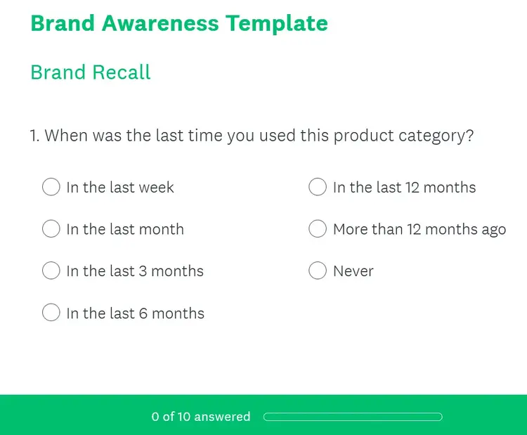 "Brand Awareness Template" survey in SurveyMonkey