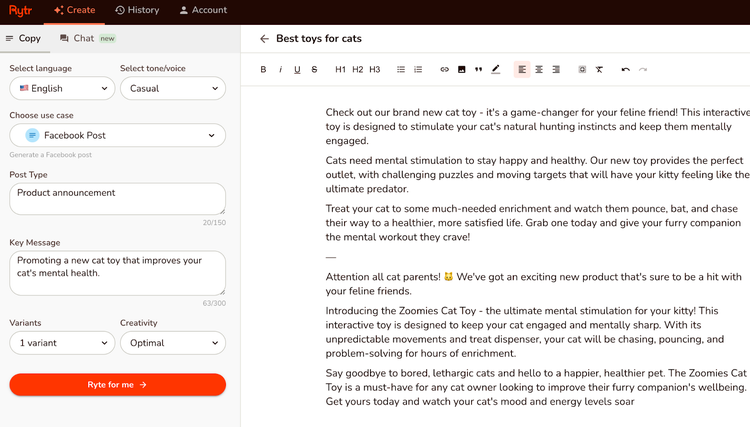 Rytr: generating content