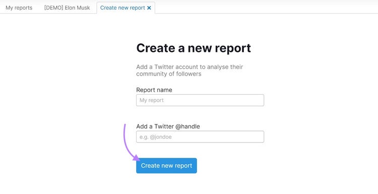 create a new report setup