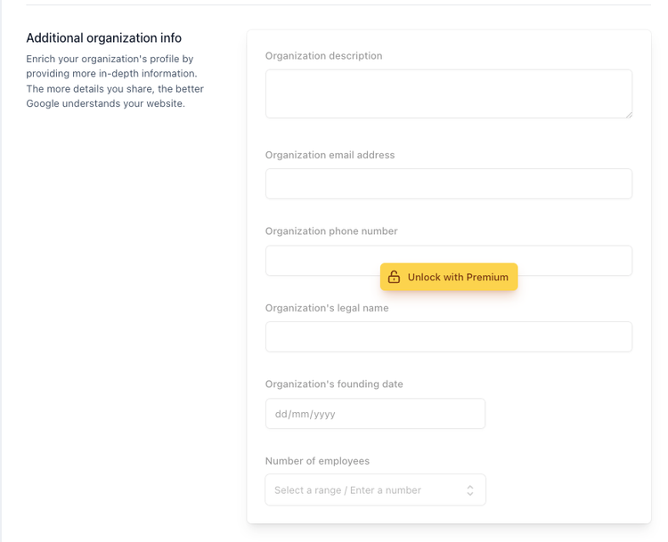 Additional organization info can be unlocked with Yoast Premium