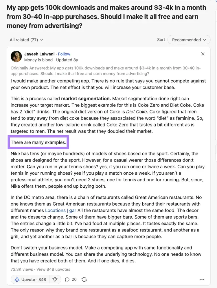 Effective Quora response example