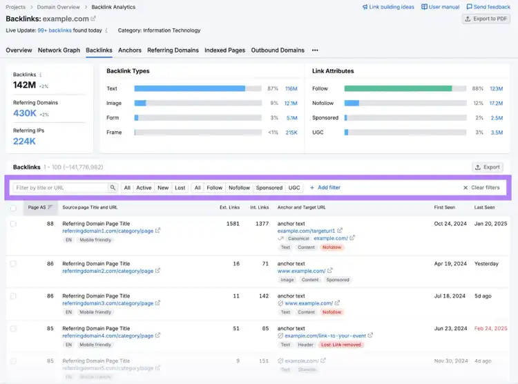 Backlinks's backlink filters