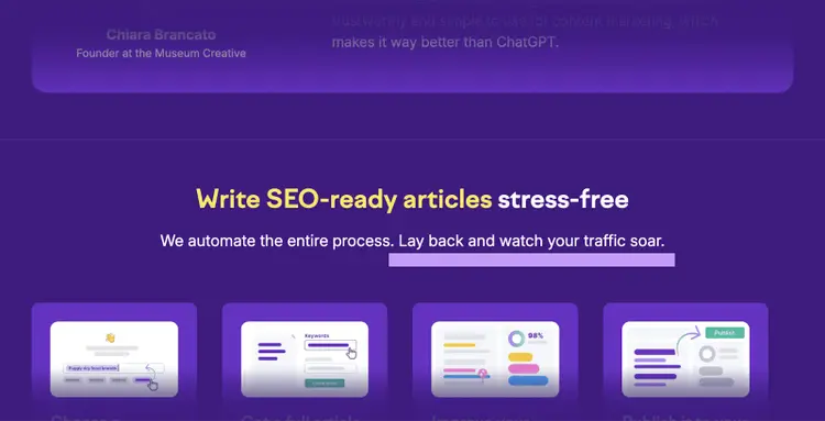 ContentShake AI product page highlighting Write SEO-ready articles stress-free