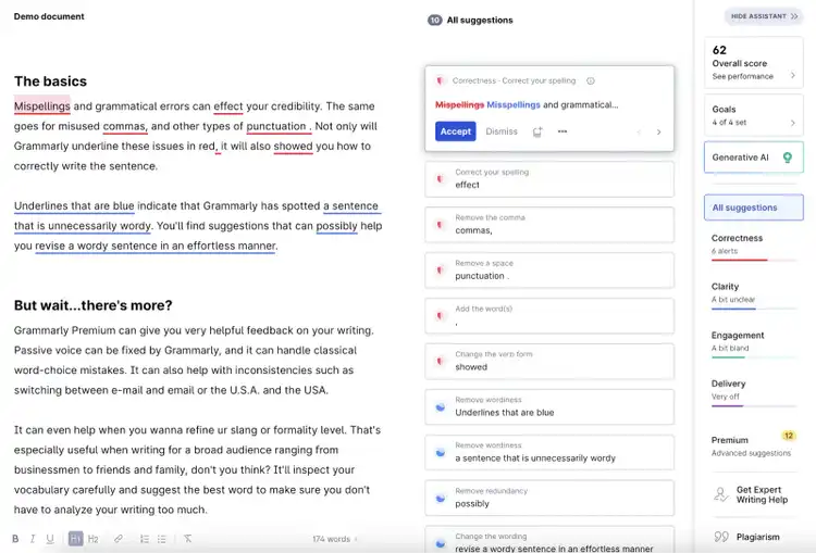 This blog writing tool highlights text based on correctness, clarity, engagement, and delivery.