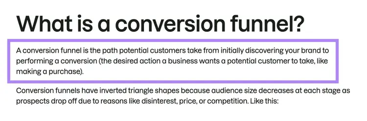 A blog post by Semrush using the BLUF technique with a direct answer immediately following the question posed in the subheading.