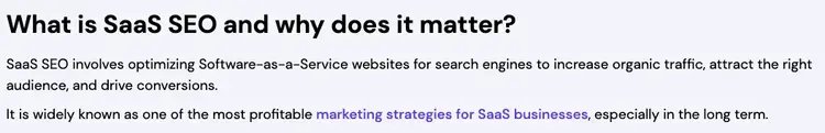 Text explaining what SaaS SEO is and why it matters for websites.