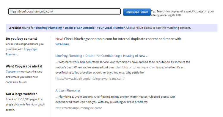 Copyscape plagiarism detection