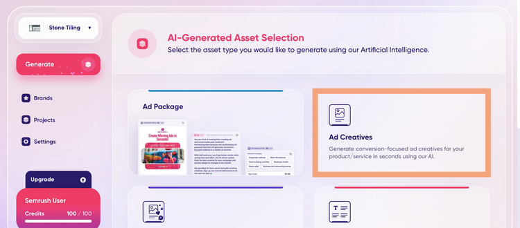 A screenshot of the asset dashboard on Ad.Creative.