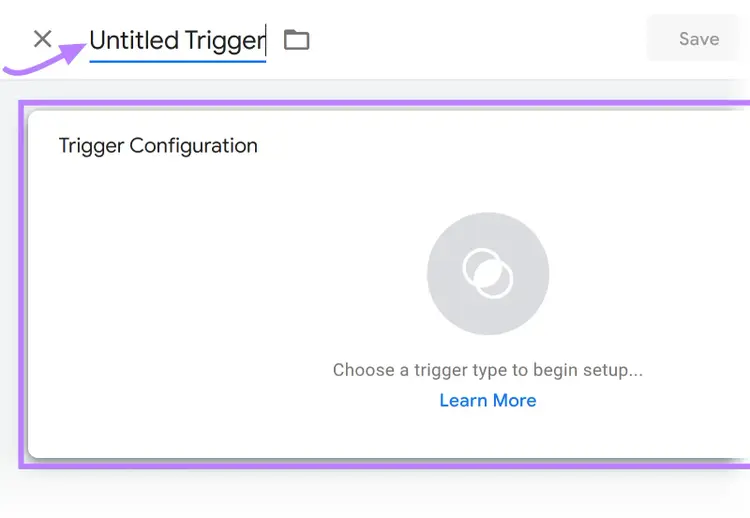 “Trigger Configuration” area in GTM