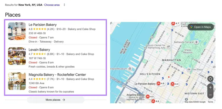 Google search results highlighting the top three local business listings.
