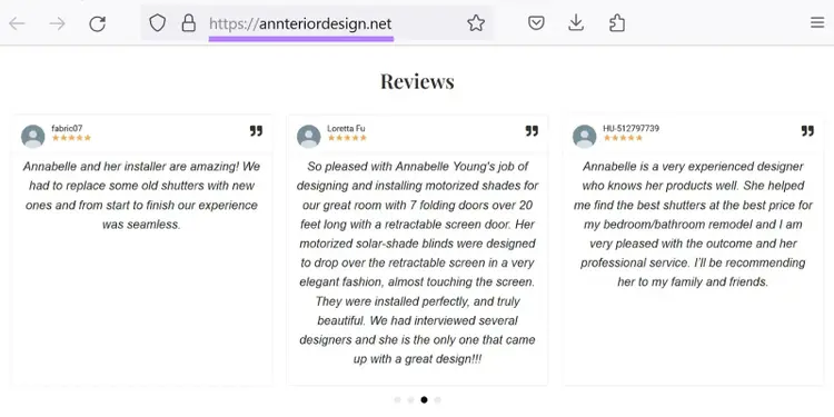 This review carousel is similar to the Tripadvisor widget, showing the star rating and brief review snippet.