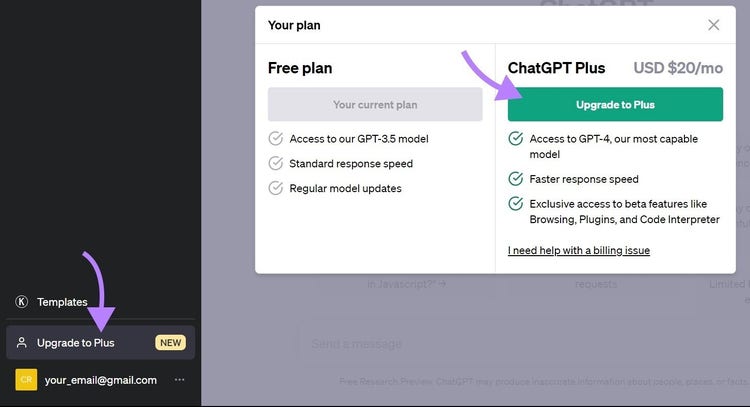 Where to “Upgrade to Plus”