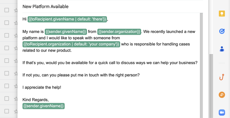 AI email assistant has a template that can be pasted into an email draft