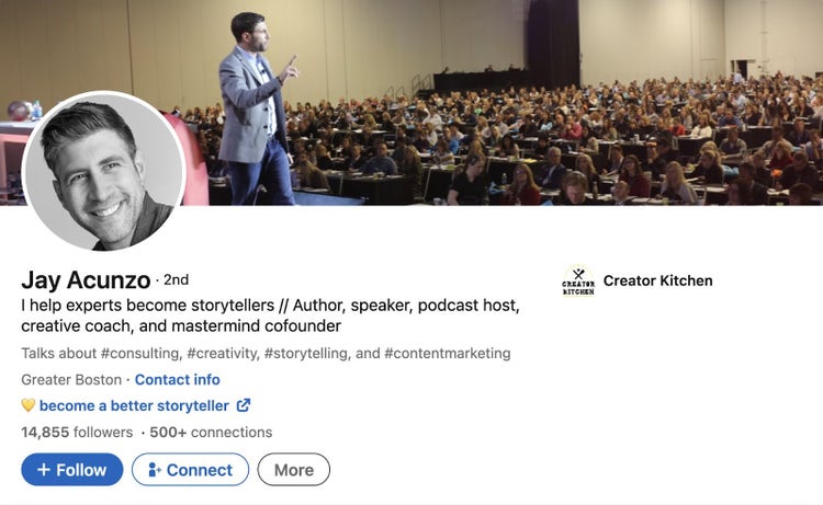 Co-founder of Creator Kitchen Jay Acunzo's LinkedIn profile