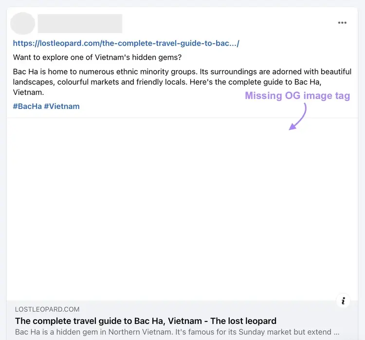 Blog post shared on Facebook without an open graph image tag.