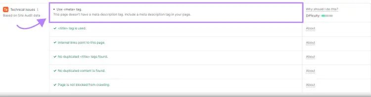 "Use <meta> tag" error highlighted