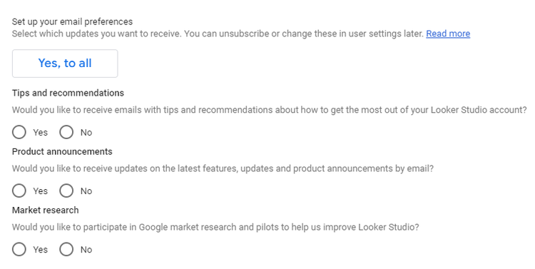 "Set up your email preferences" in Looker Studio