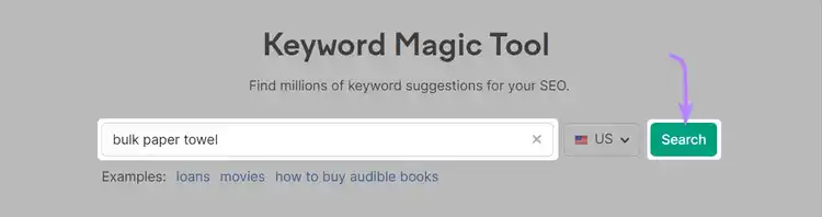 "bulk paper towel" entered into Keyword Magic Tool search bar