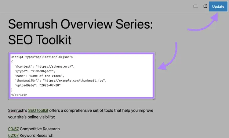 Custom HTML added to a WordPress post
