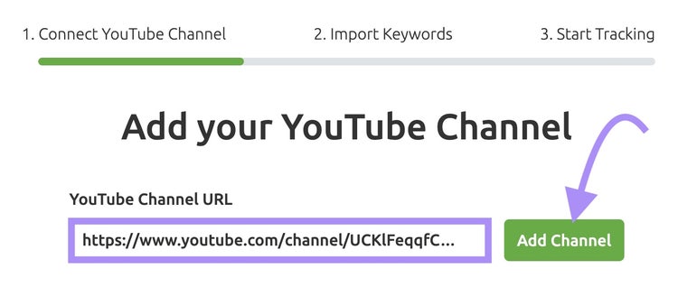 "YouTube Channel URL" box in Rank Tracker for YouTube tool