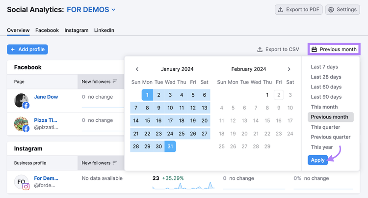 Set the time range you want to analyze in Social Analytics
