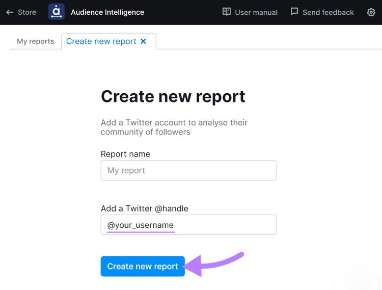 "Create new report" window in Audience Intelligence app