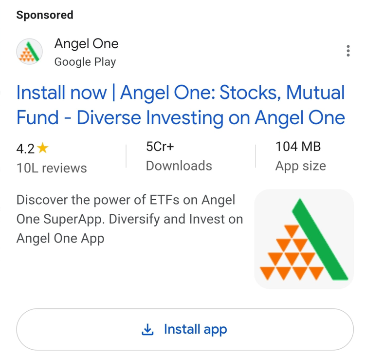 search ad has call to action of install app
