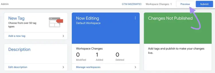 “Preview” button in container’s workspace overview