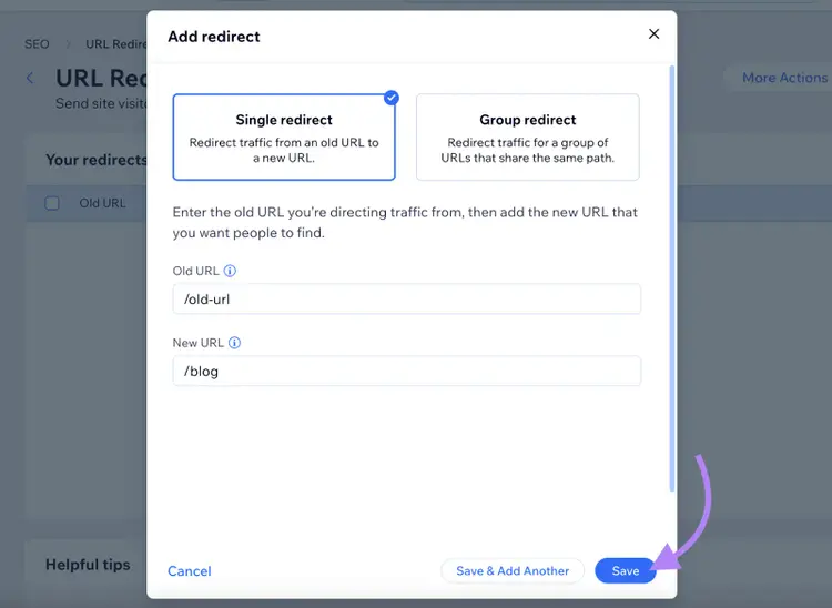 Wix add redirect pop up