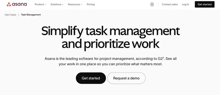 Asana homepage using a compelling headline, subtext which positions it as an industry leader, along with two clear CTAs.