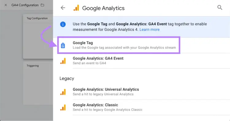 “Google Tag” selected from the list