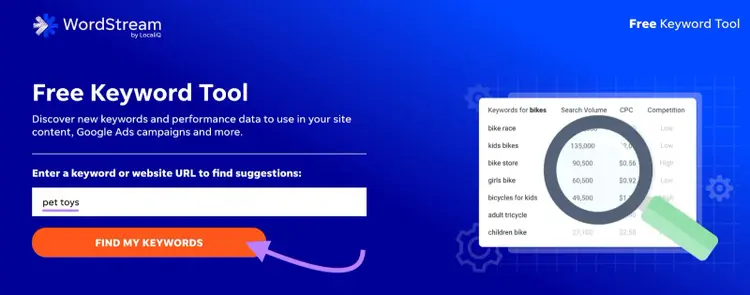 WordStream's Free Keyword Tool landing page