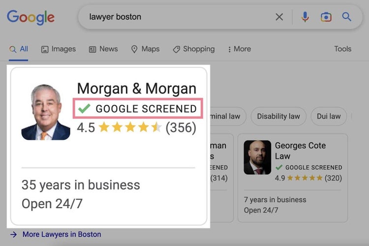 Google Screened badge