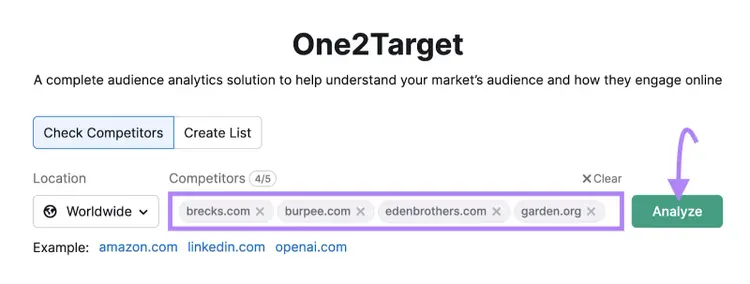 One2Target tool search bar