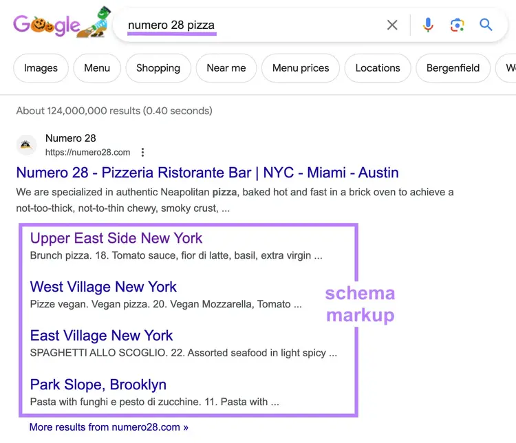 Numero 28 on Google SERP for “numero 28 pizza" search in NY