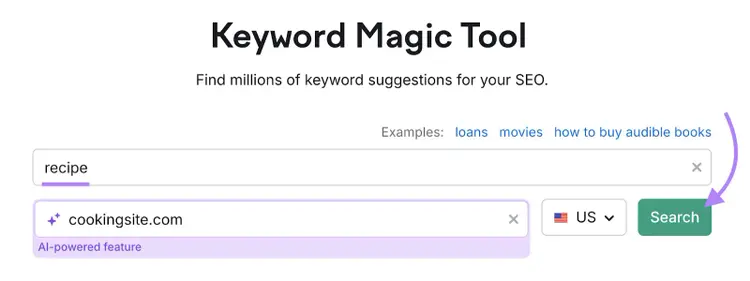 keyword entered into Keyword Magic Tool with domain