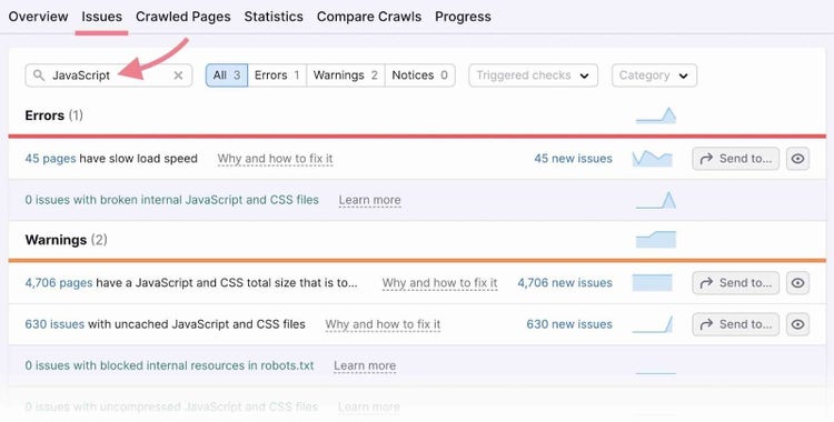 Issues tab overview