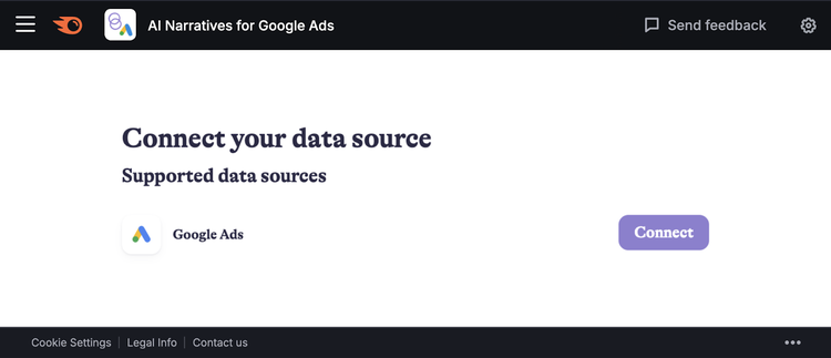 AI Narratives for Google Ads connection screen