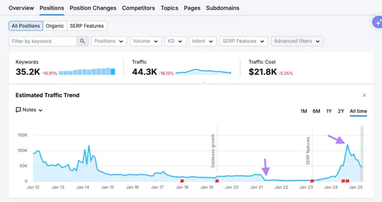 seasonal patterns and spikes in the traffic trend