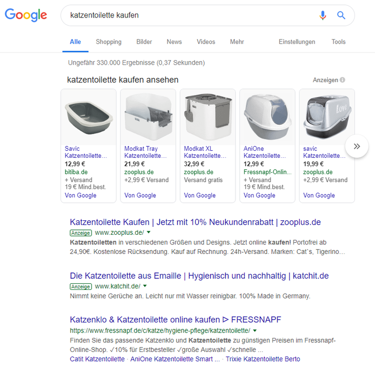 Google-Suchergebnis für 'Katzentoilette kaufen'
