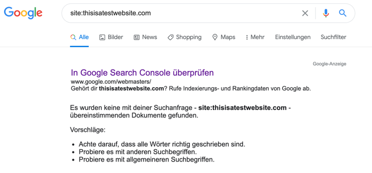 Domain nicht im Index