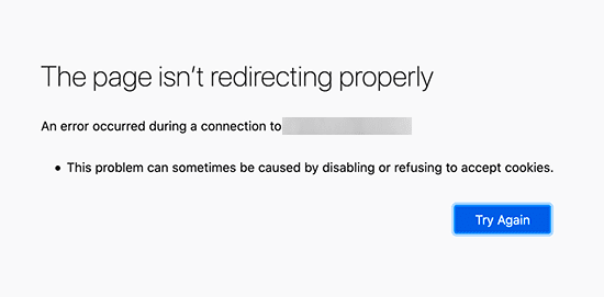 Screenshot: Redirect-Fehler in Firefox